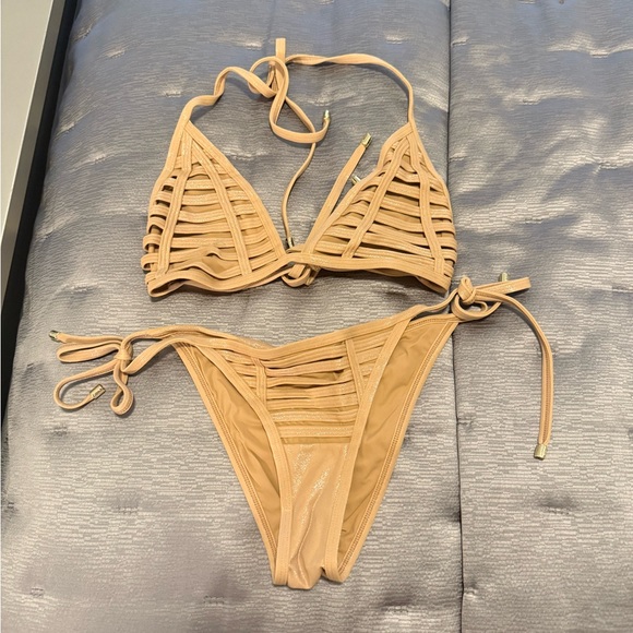 Tan Strappy Bikini Set - Picture 1 of 3